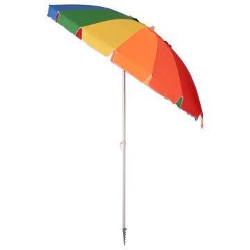 Outsunny Arc. 2.4m Beach Umbrella With Sand Anchor Adjustable Tilt Carry Bag For Outdoor Patio Multicolor