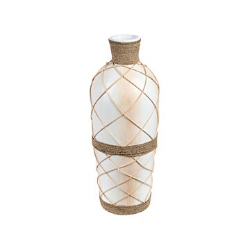 Decorative Floor Vase Beige Terracotta Stonewear Natural Style Rattan Braid Home Decor For Dried Flowers Beliani