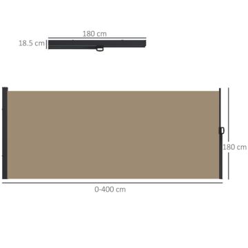 Outsunny Retractable Side Awning, Outdoor Privacy Screen, 400 X 180cm, Khaki
