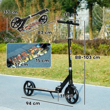 Aiyaplay Foldable Kids Scooter With Adjustable Handlebar, 200mm Big Wheel, Rear Fender Brake, Gift For Ages 6-12 Years, Black