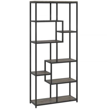 Homcom Seven-tier Geometric Bookcase - Grey/black