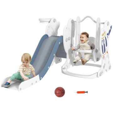 Aiyaplay Space-themed Kids Slide And Swing Set, With Basketball Hoop, Blue