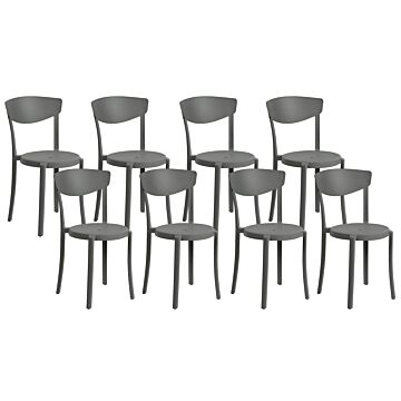 Set Of 8 Garden Chairs Dark Grey Polypropylene Lightweight Weather Resistant Plastic Indoor Outdoor Modern Beliani