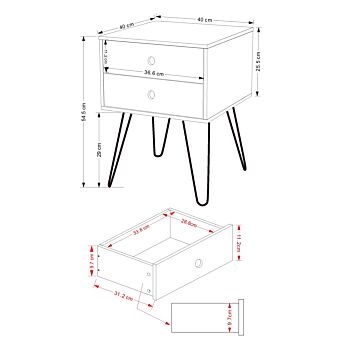 Painted White Telford, White & Metal 2 Drawer Bedside Cabinet