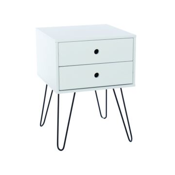 Painted White Telford, White & Metal 2 Drawer Bedside Cabinet