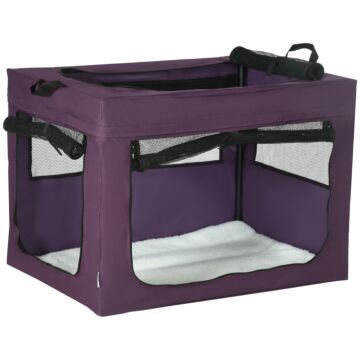 Pawhut Pet Carrier Portable Cat Carrier Foldable Dog Bag For Small And Medium Dogs, 79.5 X 57 X 57 Cm, Purple