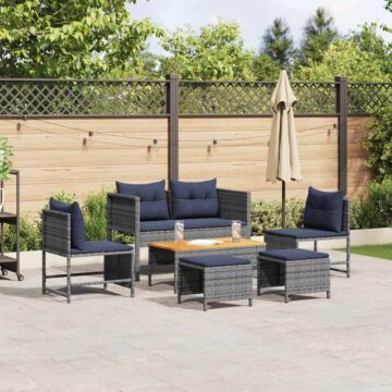 Vidaxl Outdoor Sofa Set Grey And Navy Blue Rattan With Metal Frame