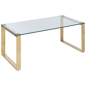 Coffee Table Transparent Glass Top Gold Stainless Steel Frame 50 X 40 Cm Glam Modern Living Room Bedroom Hallway Beliani