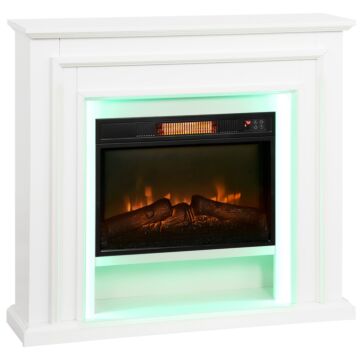 Homcom Electric Fireplace With Rgb Led Lights, Realistic Flame Effect & 3 Brightness Levels, 1800w Inset Electric Fire And Mantel Reach Up To 30 M² Space With Remote & Timer For Living Room, White
