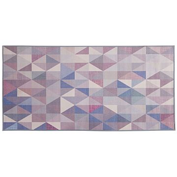 Area Rug Pastel Blue Grey 80 X 150 Cm Triangle Pattern Carpet Modern Contemporary Beliani