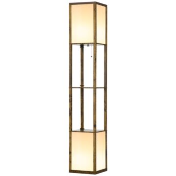 Homcom Modern Shelf Floor Lamp With Dual Ambient Light, Standing Lamp Living Room, Bedroom, 156cm, Brown