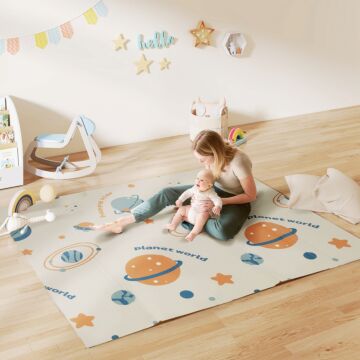 Aiyaplay Baby Play Mat, Double Sideded Foldable Kids Crawling Mat, Reversible & Waterproof, Astronaut And Planet