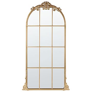 Wall Mirror Gold Metal 66 X 124 Cm Wall Mounted Window Decorative Mirror Vinatge Style Hanging Decor Beliani