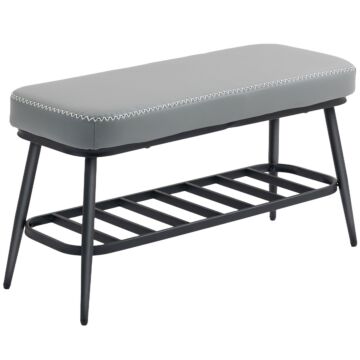 Homcom Pu Leather Shoe Storage Bench - Grey