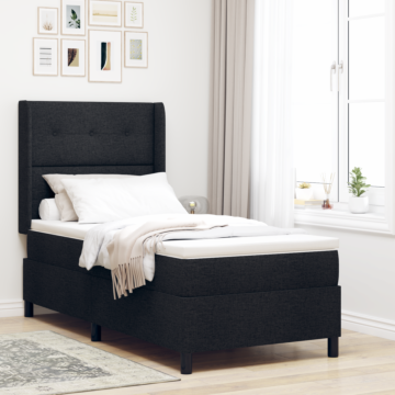 Vidaxl Box Spring Bed With Mattress & Led Black 90x200 Cm Fabric