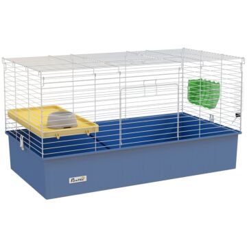 Pawhut Chinchillas Small Rabbit Guinea Pig Small Animal Cage, Pet Playhouse, With Platform, Ramp, 99 X 52 X 53cm, Blue