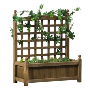 Outsunny Garden Planters With Trellis For Climbing Vines, Wood Raised Beds For Garden, Flower Pot, Indoor Outdoor, Brown