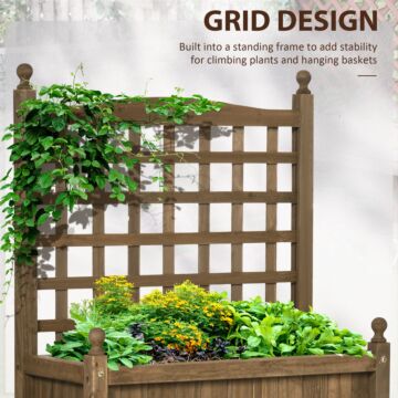 Outsunny Garden Planters With Trellis For Climbing Vines, Wood Raised Beds, Flower Pot, Brown