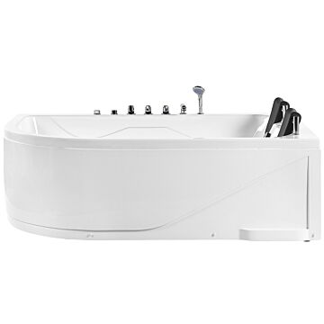 Left Corner Whirlpool Bath White Acrylic With Led Lights Hydromassage And 2 Headrests Beliani