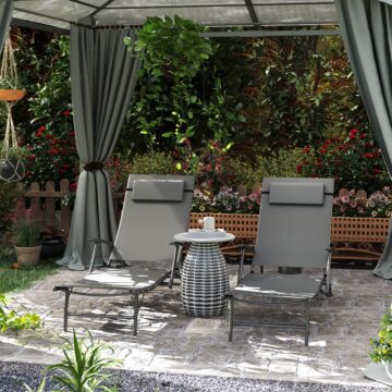 Outsunny Set Of 2 Folding Sun Loungers For Garden, 4 Positions Adjustable Outdoor Chaise Lounge Chairs With Armrests, Pillows, Steel Frame, Sunbed Recliners For Patio, Beach And Poolside, Grey
