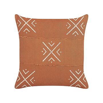 Scatter Cushion Orange And White Cotton 45 X 45 Cm Geometric Pattern Handmade Removable Cover With Filling Beliani