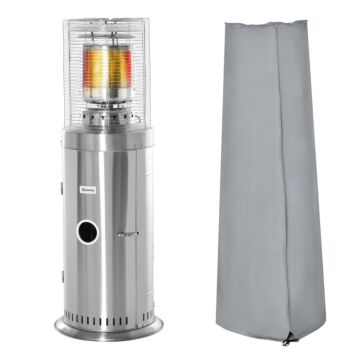 Outsunny 10kw Outdoor Gas Patio Heater Terrace Freestanding Bullet Style Heater With Wheels, Dust Cover, Regulator And Hose, Silver