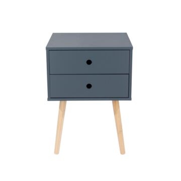Painted Blue Scandia, 2 Drawer & Wood Legs Bedside Cabinet