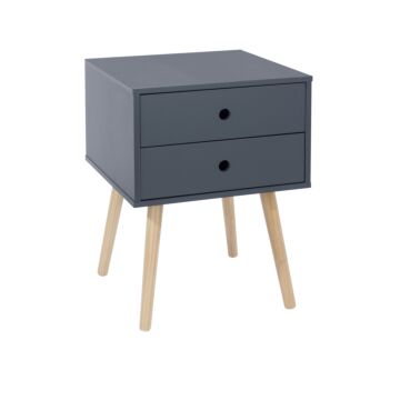 Painted Blue Scandia, 2 Drawer & Wood Legs Bedside Cabinet