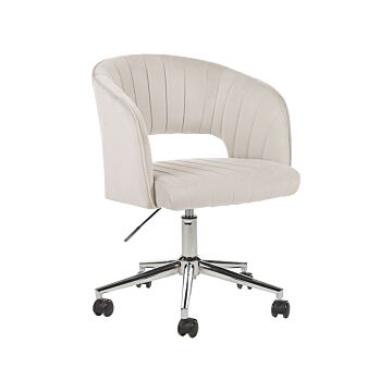 Office Swivel Chair Beige Velvet Height Adjustable Full Swivel Button Tufted Backrest Beliani