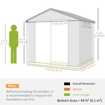 Outsunny 7.9ft X 6.2ft Aluminium Frame And Plastic Wall Shed, With Foundation - Cream White