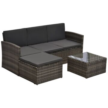 Outsunny 4-seater Outdoor Garden Rattan Furniture Set W/ Table Grey