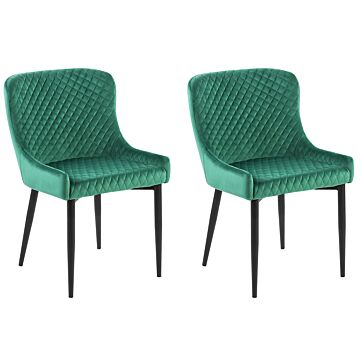 Set Of 2 Dining Chairs Green Velvet Upholstered Quilted Beliani