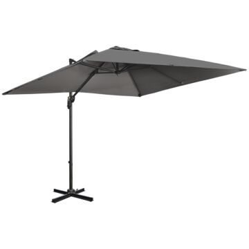 Outsunny 2.7 X 2.7 M Cantilever Parasol, Square Overhanging Umbrella With Cross Base, Crank Handle, Tilt, 360° Rotation And Aluminium Frame, Dark Grey