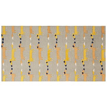 Area Rug Grey Cotton Polyester 80 X 150 Cm Fox Print Low Pile Runner For Children Playroom Beliani