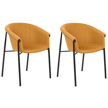 Set Of 2 Dining Chairs Orange Fabric Upholster Contemporary Modern Design Dining Room Seating Beliani