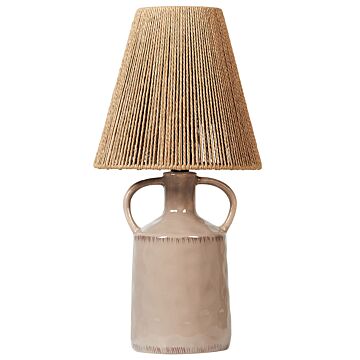 Table Lamp Taupe Ceramic 24 X 24 X 51 Cm Natural Wicker Paper Cone Shade Bedside Living Room Bedroom Lighting Beliani