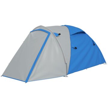 Outsunny 2-3 Man Camping Tent With 2 Rooms, 2000mm Waterproof Family Tent, Portable With Bag For Fishing Hiking Festival, Blue