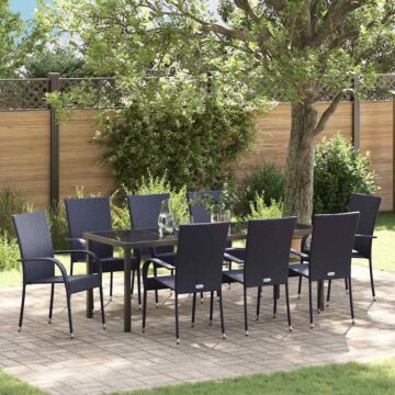 Vidaxl 5 Piece Garden Dining Set Black Poly Rattan
