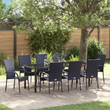 Vidaxl 5 Piece Garden Dining Set Black Poly Rattan