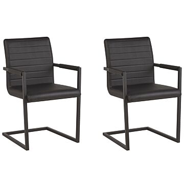Set Of 2 Cantilever Chairs Faux Leather Black Upholstered Chairs Modern Retro Dining Room Conference Room Beliani
