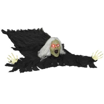 Outsunny 183 Cm Life Size Halloween Animated Crawling Zombie With Glowing Led Eyes, Scary Halloween Decorations, Battery Operated, Indoor Outdoor Party Props