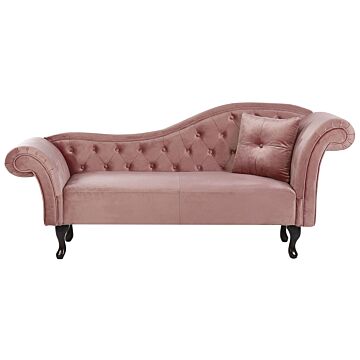 Chaise Lounge Dark Pink Velvet Button Tufted Upholstery Right Hand With Cushion Beliani