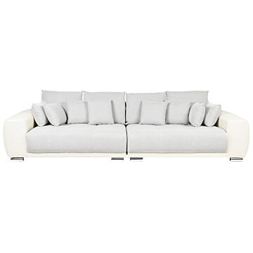 Sofa With 8 Pillows Grey With Beige Fabric Upholstery 4 Seater Pillow Back Beliani