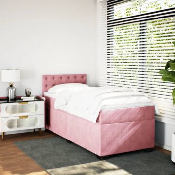 Vidaxl Box Spring Bed With Mattress Pink 80x200 Cm Velvet