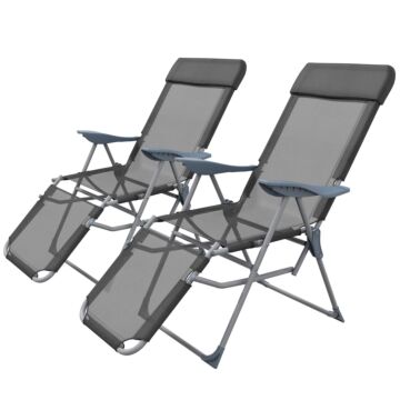 Outsunny Outdoor Sun Lounger Set Of 2, Reclining Garden Chairs W/ Adjustable Footrest, 2 Pcs Recliner W/ 5-level Adjustable Backrest, Headrest, Black