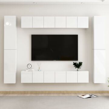 Vidaxl 10 Piece Tv Cabinet Set High Gloss White Engineered Wood