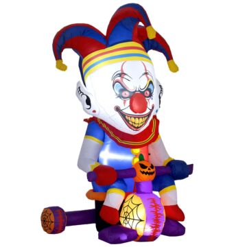 Outsunny 4ft Halloween Inflatable Clown On Bicycle, Blow Up Outdoor Halloween Decoration With 3 Built-in Led Lights For Garden, Party Indoor Outdoor