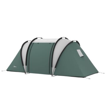 Outsunny Camping Tent With 2 Bedrooms And Living Area, 3000mm Waterproof Family Tent, For Fishing Hiking Festival, Dark Green
