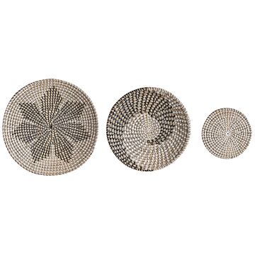 Set Of 3 Wall Decor Light Natural Seagrass Decorative Hanging Plates Baskets Handmade African Style Beliani