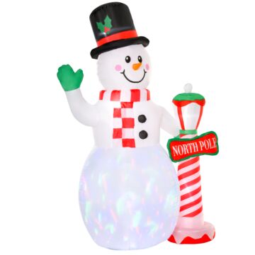 Homcom 2.4m Tall Christmas Inflatable Snowman With Street Lamp, Lighted For Home Indoor Outdoor Garden Lawn Decoration Party Prop